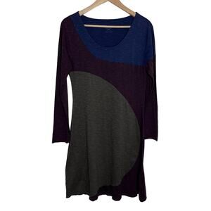 Horny Toad Womens Long Sleeve Serpentine Dress Small Purple Blue Color Block